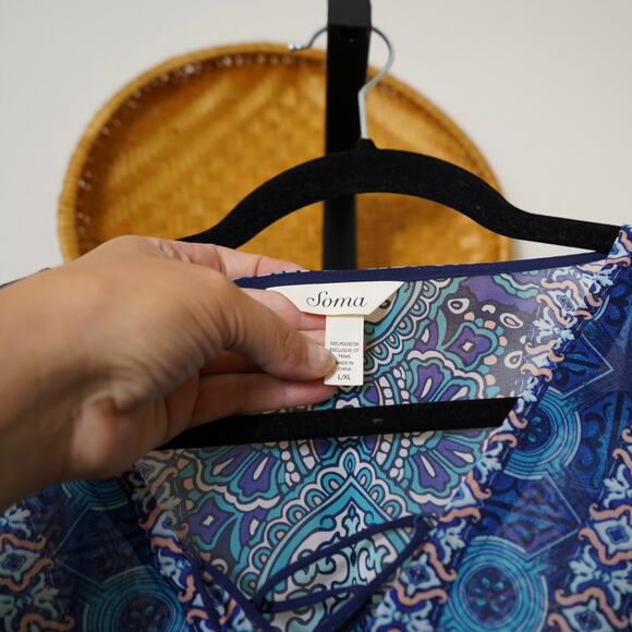 Soma Swim Lace Up Caftan Swim Cover Up Blue Womens Size L/XL - Picture 5 of 5
